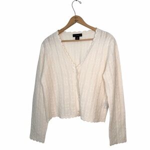 House of Harlow Ivory 100% Cashmere Cardigan Sweater Pointelle Cable Knit Size L